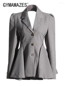 Damenanzüge GYMAMAZES Lässiger, solider, aushöhlender Blazer für Frauen, taillierter Kragen, Langarm, Tunika, Patchwork-Falten, schicker Blazer weiblich