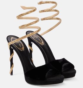 Summer Luxury Women Margot Sandals Shoes Suede Crystal Strappy Embellished Velvet Red Black High Heels Elegant Bridal Wedding Dress