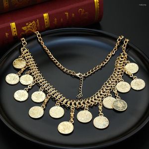 Pendanthalsband Sunspicems Chic Kurdish Women Coin Halsband Guldfärg Turkish Bride Wedding Jewelry Casual pannkedja