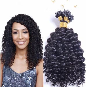 7A brasiliansk människa 14-26 '' Micro Loop Hair Eextensions 1g S 100s 100g Deep Curl Extensions 1b# Natural Black Color Loop 308U