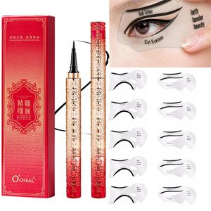 Eye ShadowLiner Combination 1 set of fast drying liquid waterproof eyeliner with cats eye pattern black durable OCHEAL 230719