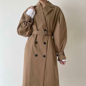 Womek Trench Coats Classic Khaki Long Women Oversize Korean Windbreaker Fall Spring Overcoat Podwójny piersi Abrigo Mjer Autumn
