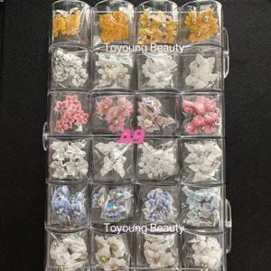 Adesivi Decalcomanie 100 pezzi / scatola di gioielli di perle per unghie fatti a mano Kawaii nail art charm adesivi decorativi personalizzati fiori acrilici 3D 230718