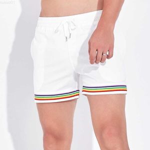 Shorts Masculino Shorts Casuais para Casa Algodão Gay Joggers Shorts de Moletom Brancos com Impresso Arco-Íris Respirável Pijama Masculino Lounge Pijama L230719