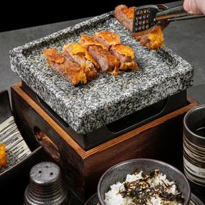 Mini-Barbecue-Grilltisch, BBQ-Rillenstein-Backform, Teppanyaki-Steakplatte, Hochtemperatur-Schiefer-Grillplatte, quadratisch, für drinnen und draußen, 2704