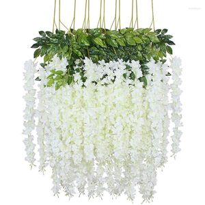 装飾的な花12pcs wisteria ratta結婚式の庭にぶら下がっているエクストラ長い人工絹の花屋外パーティーの家の飾り