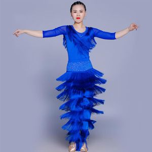 Tassel Latin Dance Pants Women Stage Wear Jazz Dress Salsa Standard Dance Set 3 Colors D0429 with Rhinestones315M