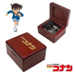 Decorative Objects Figurines Detective Conan Main Theme Music Box Bronzing Red Wooden Mechanical Antique Gift for Cartoon Fans Year Christmas Birthday 230718