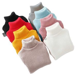 Pullover teeange dziewczyny golf -geneck SWEAT Ubrania żebrowane solidne dziewczynki dla dzieci noszenie dla dziewcząt swetry maluch chłopców dzianinowe topy HKD230719