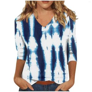 Vrouwen T-shirts Plus Size Kleding 3/4 Mouwen Ronde Hals T-Shirt Tie-Dye Gedrukt Sexy Dames Tops Voor Uitgaan Casual Pullover Tshirt