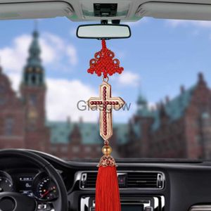 Interior Decorations Car Pendant Ornaments Diamond Cross Alloy Charms Decoration Automobile Christian Cross Rearview Mirror Lucky Hanging Accessories x0718