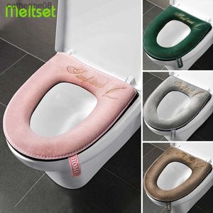 Winter Warm Toilet Seat Cover Bathroom Washable Toilet Mat with Handle Thicker Soft Closestool Warmer Pad Bathroom Accessories L230621