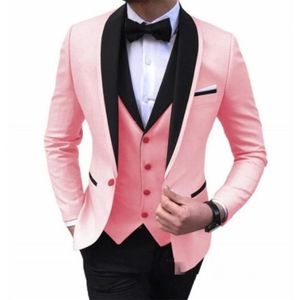 Erkekler Suits Blazers Son Ceket Pantolon Tasarımları Pembe Moda Erkekler İnce Fit Damat Smokin 3 Parça Özel Yapımı Düğün Prom Blazer S232J