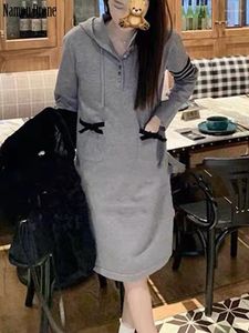 Повседневные платья Namou Drane 2023 вязаное платье женское с длинным рукавом пуловер с капюшоном с прямой трубкой свободный свитер