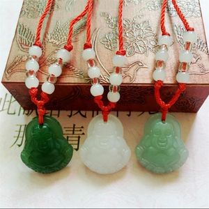 Jade Imitation Buddha Pendant White Glass Guanyin Red String Necklace Lovers Jewel2413