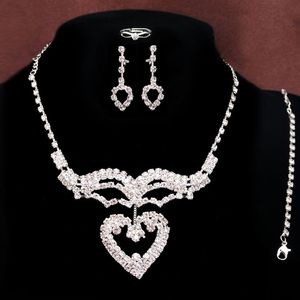 18K Silver Plated Rhinestone Austrian Crystal Necklaces Earring Stick Bride Charm Jewelry Sets for Bridal Wedding235i