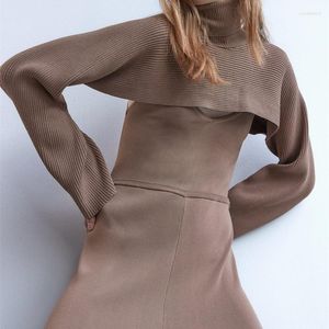 Kobiety swetry ZXQJ Women 2023 Fashion ramion podgrzewacze zcięte kabel Knity Sweter Vintage High Seck Długie rękawie Kobiety pullover eleganckie topy