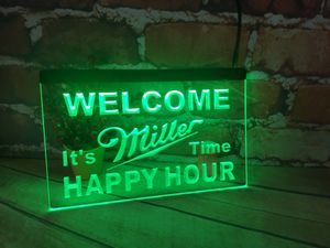 b28 Welcome Miller Time Happy Hour 2 size new Bar LED Neon Signhome decor shop crafts