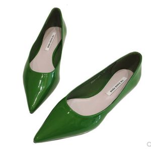 Ladies Patent Dress Leather Slip ons Green Beige Pointy Toe Light Shoes For Women Promotion Simple Flats Spring Out