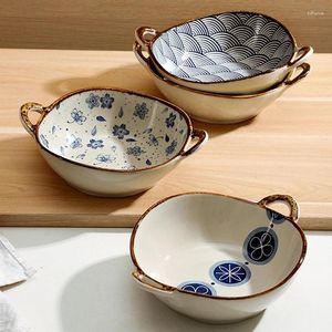 Bowls Ceramic Salad Bowl 7.5inchWith Handle Kitchen Soup Noodle Pasta Fruit Plate Japanese Tableware Microwave Oven Bakware Pan