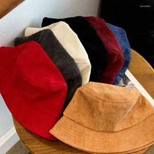 Berets Women Soft Corduroy Bucket Hats Classic Fisherman Caps Autumn Winter Warm Outdoor Large Brim Basin Hat Gifts For Lovers Friends