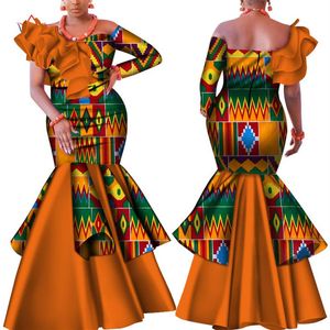 Danshiki Africa Dress for Women Bazin Riche One-Shulder Sexig snedstreck bröllopsfest klänning traditionell afrikansk kläder WY4224237H