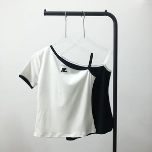 Kadınlar Tişört Yaz Kısa Kollu Tasarımcı Tshirt Kontrast Renk Nakış Logosu Yaz kolsuz mahsul üst tee