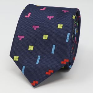 Gravatas de pescoço microfibra jacquard tetris blocos gravata tetriminoes masculino jogo tema gravata 437