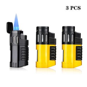 3 PCS Metal Cigar Cigarett Tobaksändare 4 Torch Jet Flame Refillable With Punch Smoking Tool Tillbehör Portable JG6W