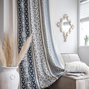 Curtain Cotton Linen Blue And White Porcelain Modeling Curtains Geometric Pattern For Living Room Bedroom