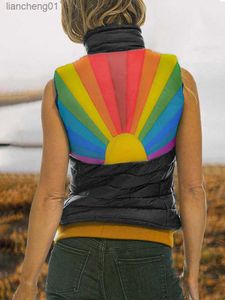Fashion Rainbow Stand Kołnierz kamizelka parka kamizelka Kobiet wyściełana puffer Kurtka