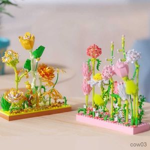 Blocks Creative and Interesting Simulation Flower Dust Cover Home Office Desk Decorations Building Blocks Bricks Toys Gifts R230720