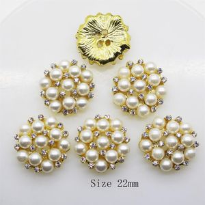 50pcs 22mm strass rotondi bottone perla decorazione di nozze accessorio fibbie fai da te argento dorato300k