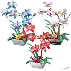 Blocks City Creativity Simulation Flower Phalaenopsis Orchid Potted Ornament Bonsai Building Blocks Bricks Toys Christmas Gifts R230720