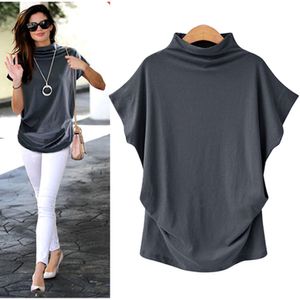 Kvinnor s plus size t shirt kvinnor bomull casual turtleneck kort batwing hylsa skjorta tshirt topp 5xl 230719