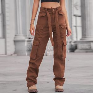 Women's Pants Y2K Pockets Cargo For Women Straight Oversize Harajuku Vintage 90S Aesthetic High Waist Trousers Wide Leg Baggy Jean