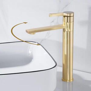 Bathroom Sink Faucets Brushed Gold Brass Deck Mounted Single Hole With Handle Cold And Mixed Washbasin Water Tap Faucet Rotate