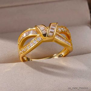 Band Rings Zircon Mask Rings for Women Girls Opening Stainless Steel Ring 2023 Trend Luxury Fashion Par Wedding Jewerly Gift R230719