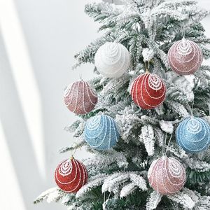 Party Decoration 8cm Christmas Ball Tree Pearl Pendant Foam Lace Bauble Hanging Gliter Ornaments Navidad Year Home Wedding