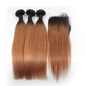 Ombre Straight Human Hair Bundles With Lace Frontal Closure 1B 27 1B 30 1B Purple 1B 99J Ombre Hair Weaves With Closure292B