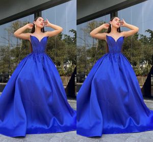 Dubai Arabic Royal Blue A Line Evening Dresses Sweetheart Pärled Paljett Formell kvällsfestklänning Prom Birthday Pageant Celebrity Special Endan klänningar