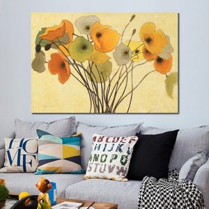 Abstract Canvas Art Pumpkin Poppies Hand Painted Artwork Painting for Office Space Modern Decor