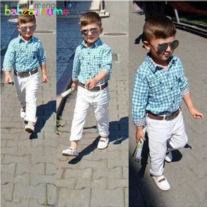 Kläder sätter mäns stil tonåring pojkar kläd mode vanlig skjorta byxor 3 stycke uppsättning för småbarn pojkar klädbarn klädbarn set BC1105 Z230719