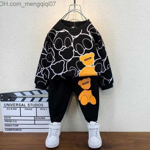 Giyim Setleri Erkeklerin Sweatshirt Seti Çocuk Seti İlkbahar Sonbahar Hoodie+Pantolonlar 2pk Moda Karikatür Bear Çocuk Giysileri 2-12y Z230719