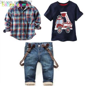 Kläder sätter 2-stycken/2-7/våren och höstens barnkläder Set Casual Fashion Shirt+T-shirt+Jeans Baby Boy Set Children's Clothing BC1350 Z230719