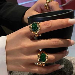 Anéis de banda forte configuração de ponta oval cutt 3a zircão verde brilhante cristal anel de aço inoxidável 18 quilates banhado a ouro anéis para mulheres j230719