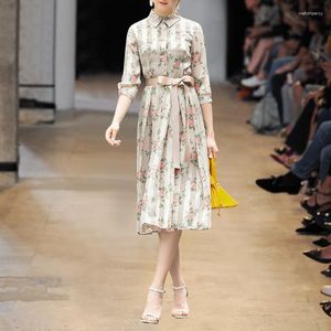 Casual Dresses 2023 Summer Fashion Lapel 3/4 Sleeve Slim And Elegant French Print Dress