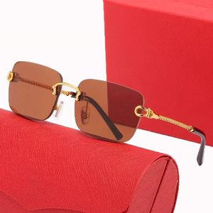 Коричневые солнцезащитные очки мужчины модные золотые солнцезащитные очки для мужчин роскошные бренды поляризованные безрамные очки Металлические солнцезащитные очки на открытом воздухе с коробкой с коробкой