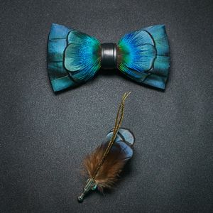 Bow Ties JEMYGINS Brand Fashion Colorful Men's Tie Pin set handmade Natural Feather bowtie Gift Box Business Suit For Wedding Party 230718