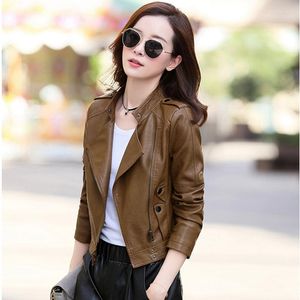 Women's Leather 2023 Spring Women Faux Jacket Biker Coat Zipper Short Tops PU Motorcycle Chic Jackets Lady Slim Street Outerwear